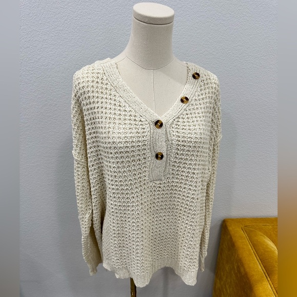 Wishlist Sweaters - Wishlist Apparel Cozy Knit Waffle Sweater with Button Detail